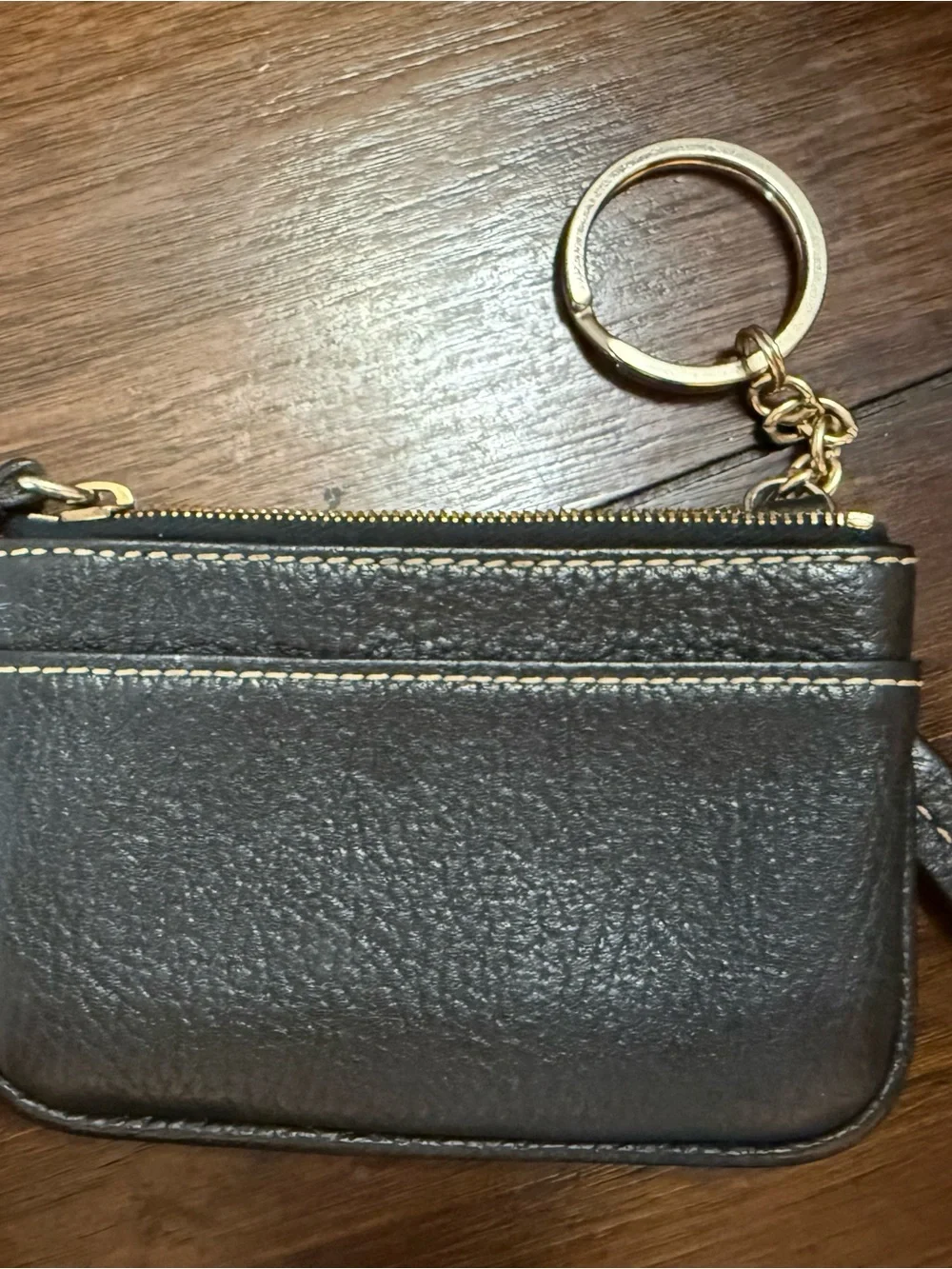 Dooney & Bourke Dark Brown Pebbled Leather Wristlet with Gold Hardware